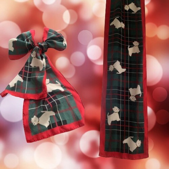 Silk Plaid Scottie Dog Scarf // Long Rectangular Vintage Casual Corner Italian - Picture 9 of 10